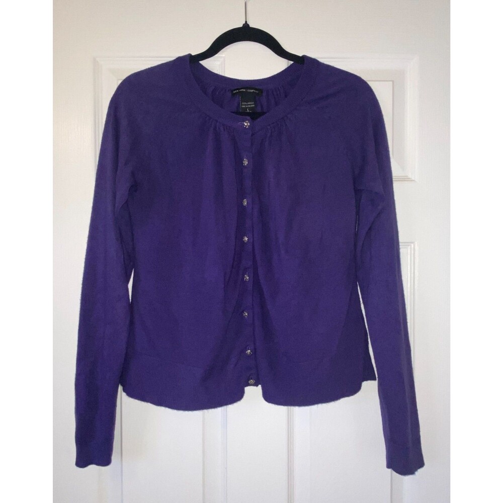 New York & Company Purple Button Front Cardigan Women Knit Sweater Work Office